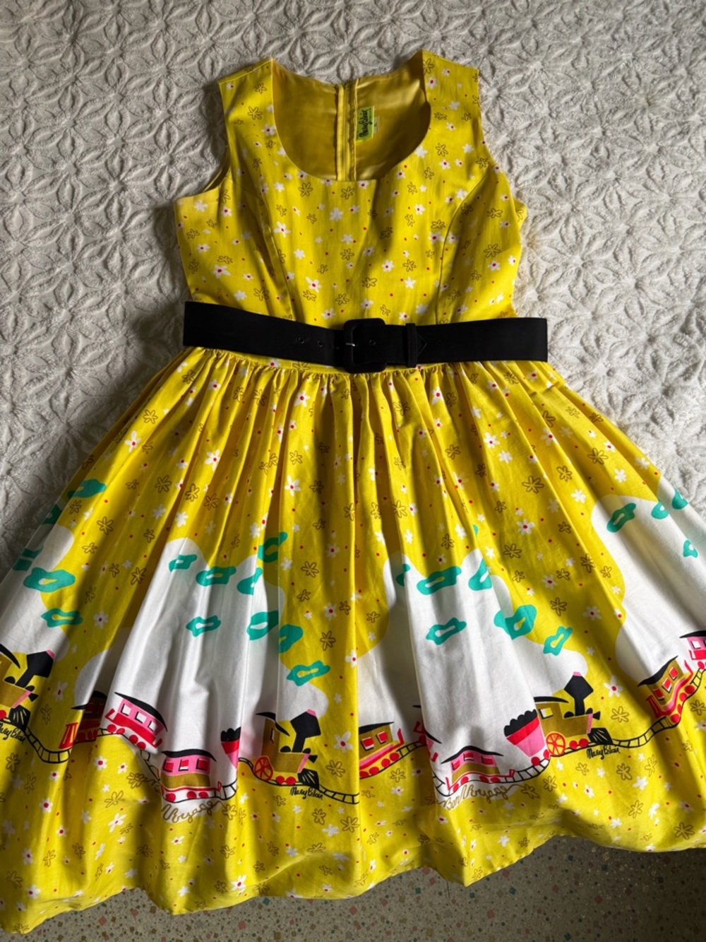 Pinup Girl Clothing Mary Blair Trains Dress in Yellow XL